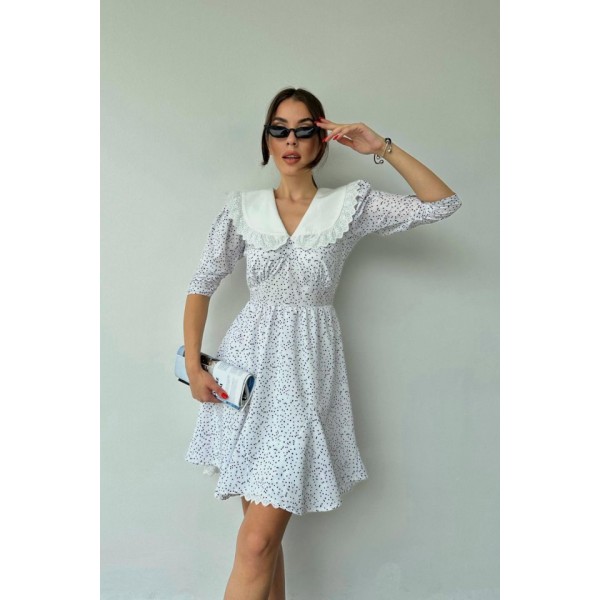 Beyaz Puantiyeli Önlük Yaka Elbise
