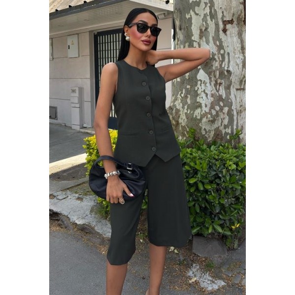 Midi Şortlu Ve Yelekli Viscon Takım 10167