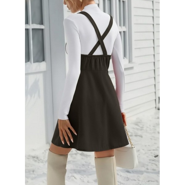 Kadın Askılı Düğmeli Mini Süet Elbise