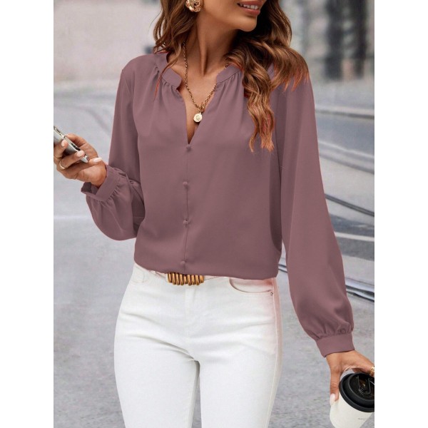 Kadın Uzun Kollu önden Düğmeli Hakim Yaka Ithal Krep Bluz