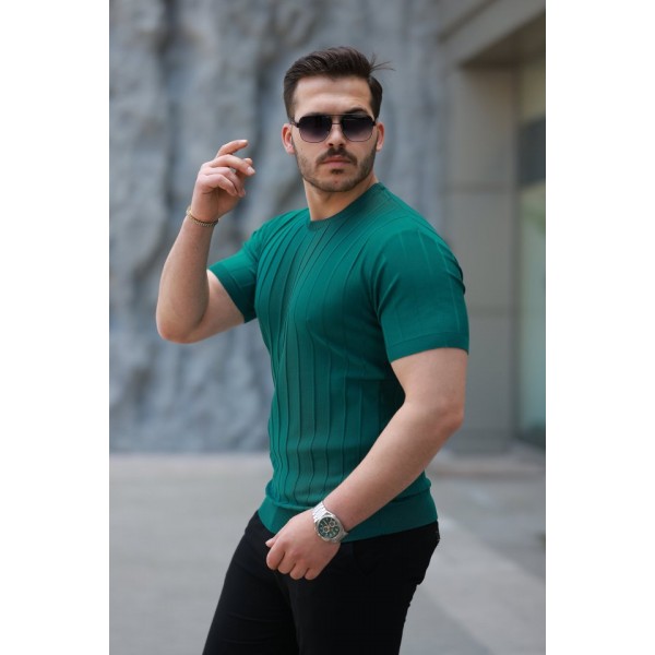 Erkek Kısa Kollu Bisiklet Yaka çizgili Triko Tişört