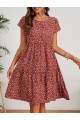 Kadın Kısa Kollu Bisiklet Yaka çiçek Desenli Süprem Elbise