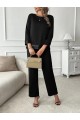 Kadın Uzun Kollu Bisiklet Yaka Pulpayetli Viskon Iki Iplik Bluz Ve Pantolon Ikili Takım