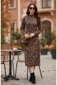 Kadın Uzun Kollu Balıkçı Yaka Leopar Desenli Midi Boy Elbise