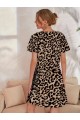 Kadın Kısa Kollu Bisiklet Yaka Leopa Desen Süprem Elbise