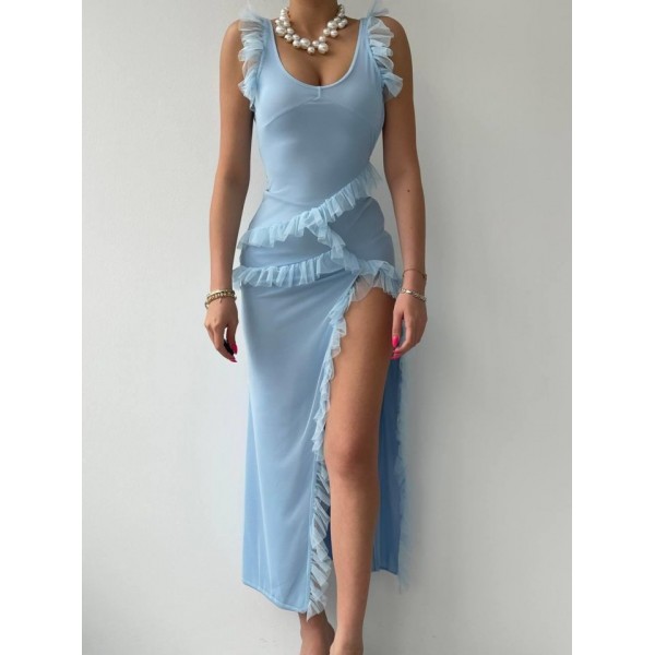 Felix Yırtmaçlı Midi Tül Elbise