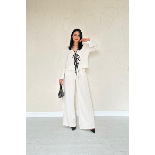 Bej Fiyonklu Keten Takım