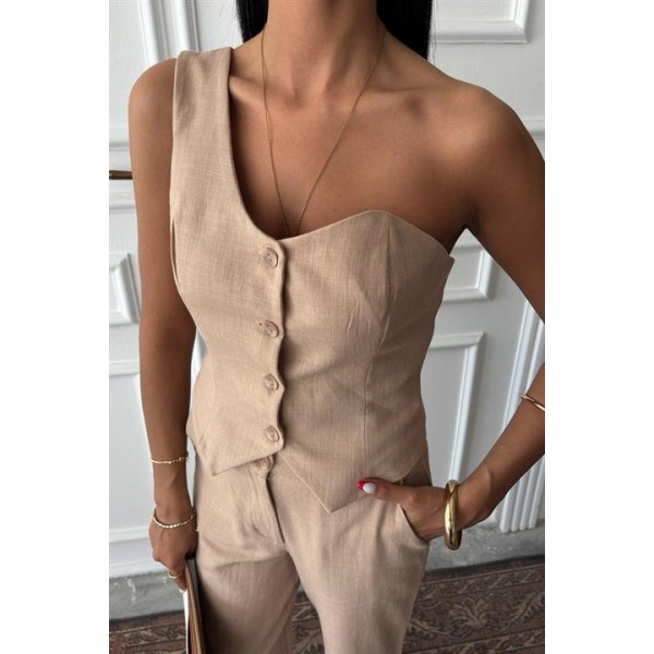 Tek Omuz Büstiyer Plazzo Pantolon Viscon Takım 10159