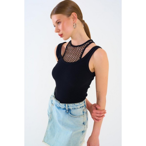 İçi Dantelli Kaşkorse Atlet - SİYAH