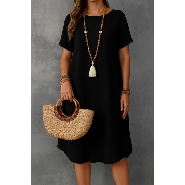 Kadın Kısa Kollu Kayık Yaka Bürümcük Elbise