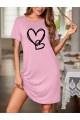 Kadın Kısa Kollu Bisiklet Yaka Kalp Desenli Viskon Elbise