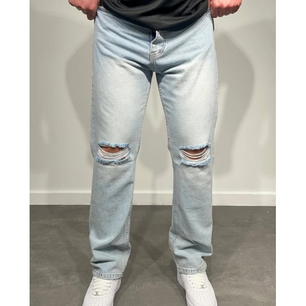 Erkek Dizi Yırtık Detaylı Baggy Jeans