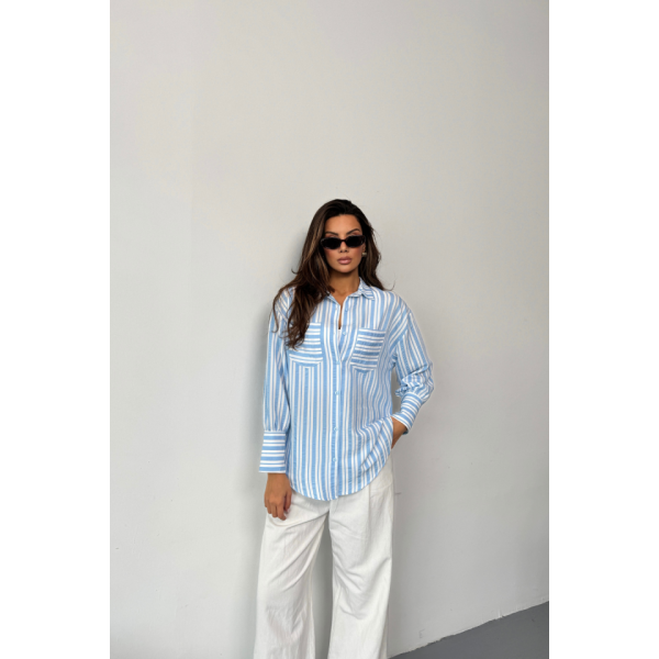 ÇİZGİLİ GÖMLEK - Mavi