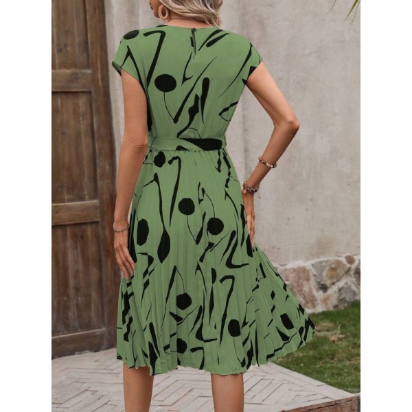 Kadın Kısa Yarasa Kollu Yuvarlak Yaka Beli Büzgülü Süprem Elbise