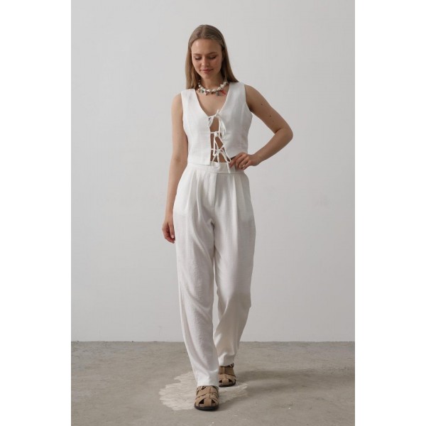 Bağlamalı Yelek - Beyaz