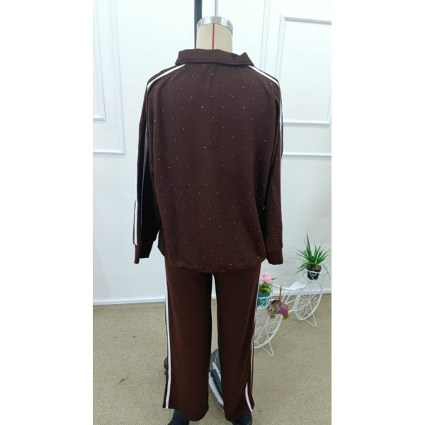 Kadın Uzun Kollu Yakalı şerit Detaylı Viskon Iki Iplik Bluz Ve Pantolon Ikili Takım