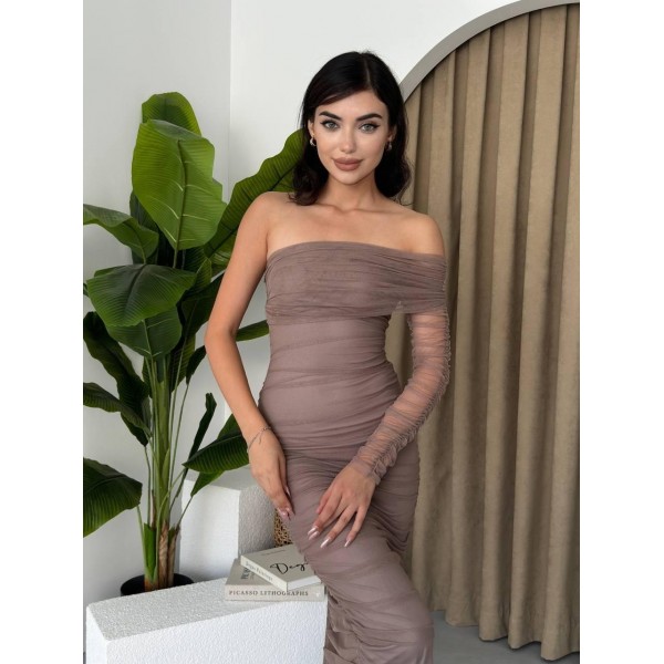 Polack Tek Omuz Tül Elbise