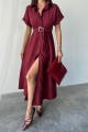ÖNDEN DÜĞMELİ CRUSHLI MODAL ELBİSE - Bordo