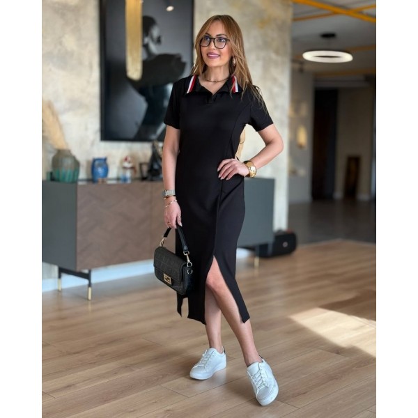 Kadın Yaka Ribanalı Çift Yırtmaçlı Elbise