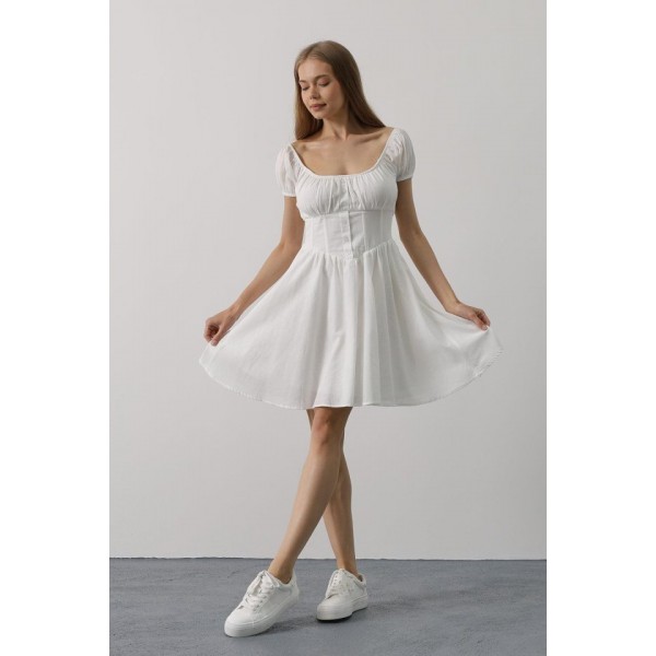 Beli Korseli Mini Elbise - Beyaz