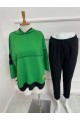 Kadın Yeşil Kapşonlu Etek Ucu Detay Arma Ters Dikiş Gorunumlu Ikili Takım