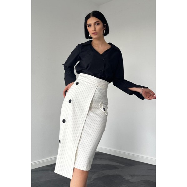 Beyaz Çizgili Poliviskon Etek