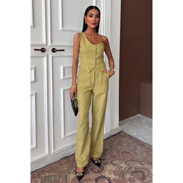 Tek Omuz Büstiyer Plazzo Pantolon Viscon Takım 10159