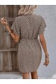 Kadın Kısa Yarasa Kollu önden Kruvaze Yaka Detaylı önden Bağlamalı Desenli Süprem Elbise