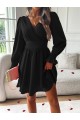 Kadın Uzun Kollu Kruvaze Yakalı Mini Sandy Elbise