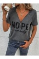 Kadın Kısa Kollu önden Fermuarlı Yazı Baskılı Viskon Bluz