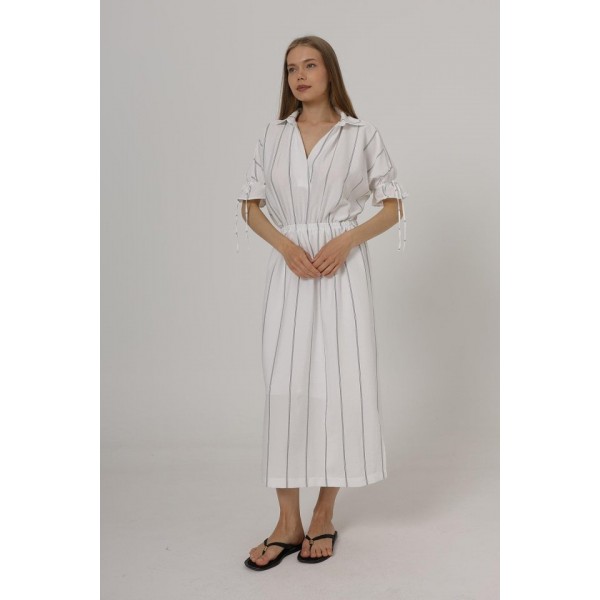 Beli Lastikli Elbise - Beyaz