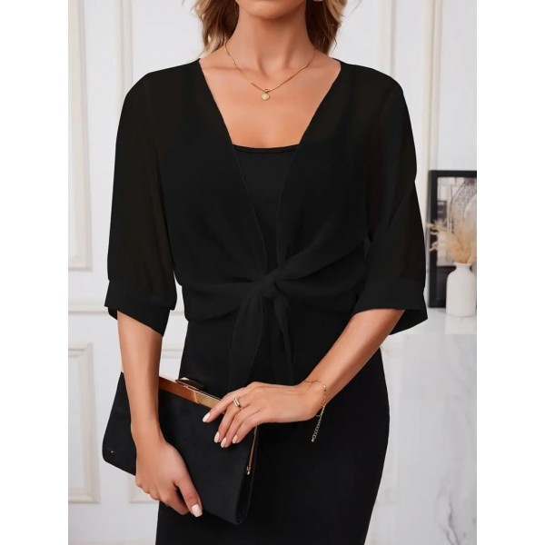 Kadın Truvakar Kol önden Bağlamalı Kısa şifon Bolero Ceket