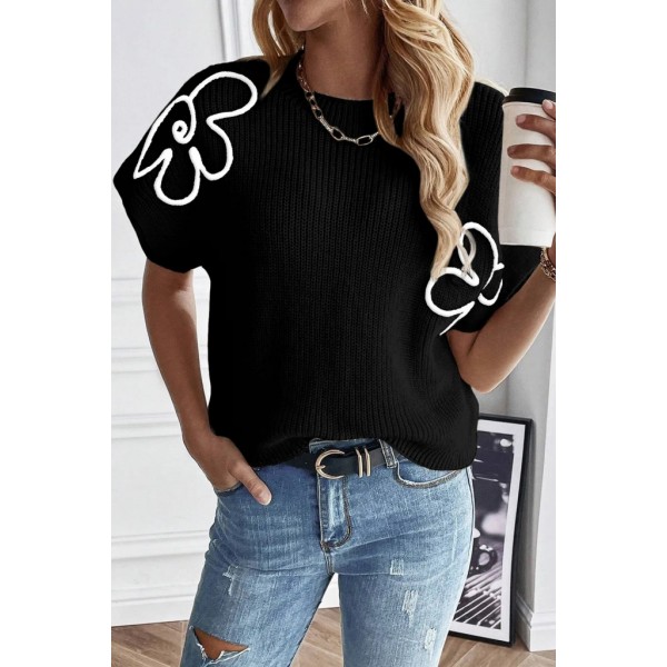 Kadın çiçek Detaylı Triko Bluz