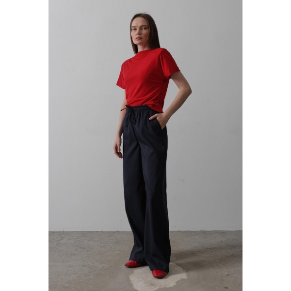 Beli Lastikli Bol Paça Pantolon - Lacivert