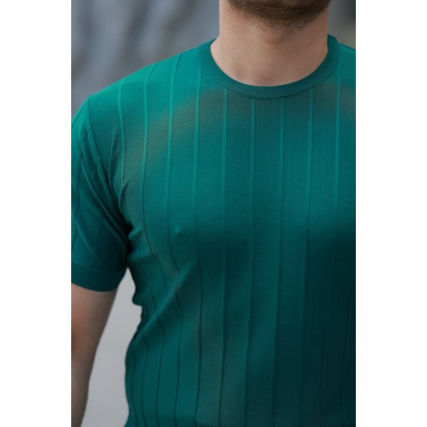 Erkek Kısa Kollu Bisiklet Yaka çizgili Triko Tişört