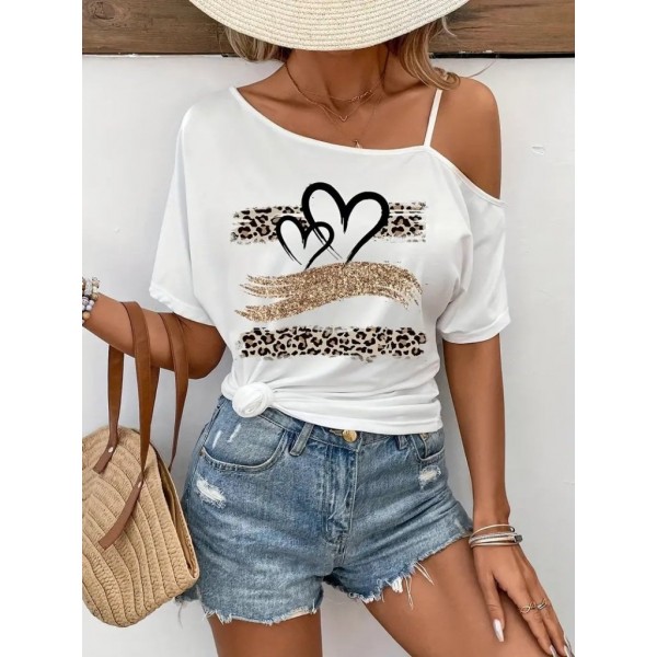 Kadın Tek Omuzu Açık Ip Askılı Baskılı Viskon Bluz