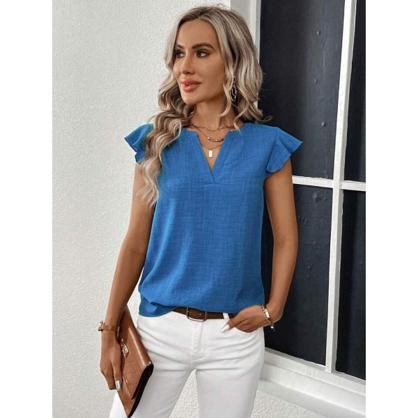 Kadın Kısa Kelebek Kollu V Yakalı Bluz