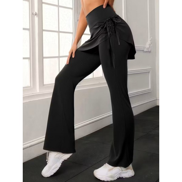 Kadın Yüksek Belli Yandan Büzgülü Paçaya Doğru Geniş Dalgıç Tayt