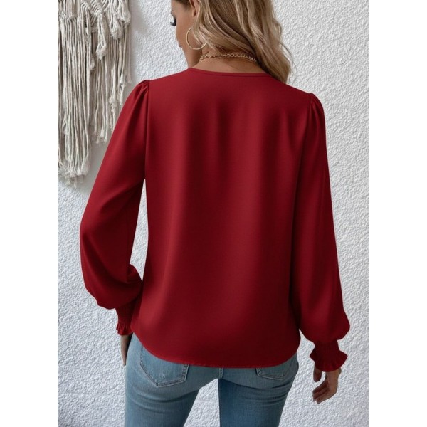 Kadın Uzun Kollu Dökümlü Kruvaze Yaka Kol Ucu Gipeli Sandy Bluz