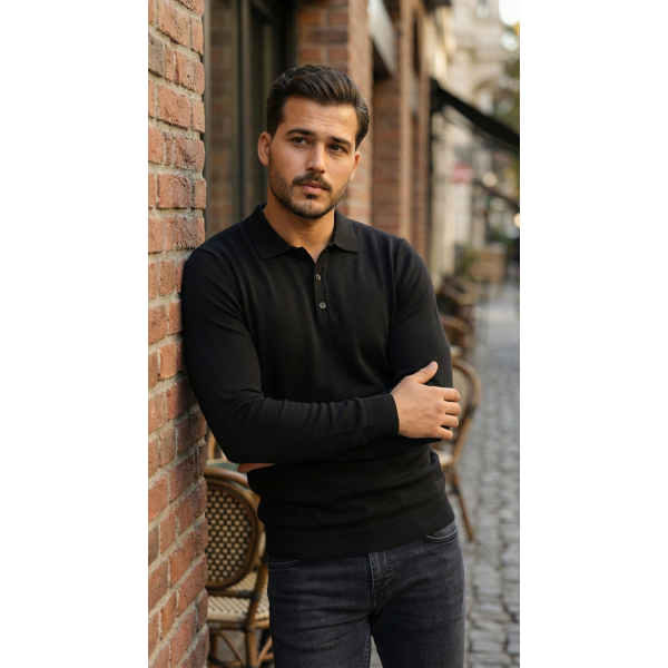 Erkek Düğme Yakalı Triko