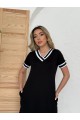 Kadın Kısa Kollu V Yaka Kol Ve Yaka Ribana Detay Midi Boy Viskon Elbise