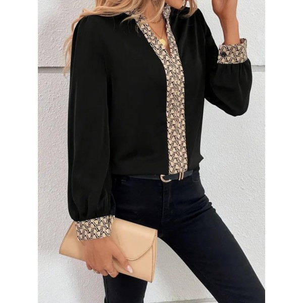 Kadın Uzun Kollu V Hakim Yakalı Desenli Ithal Krep Bluz