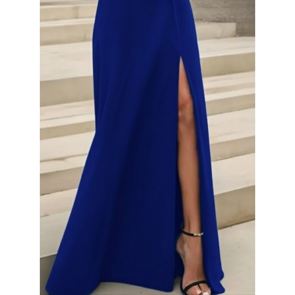 Kadın Uzun Kollu Madonna Yakalı Yırtmaç Detaylı Uzun Ithal Krep Elbise