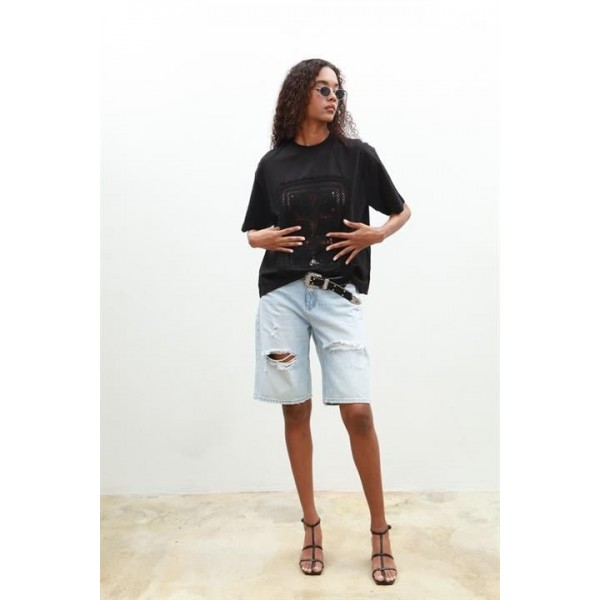 Melasti Motifli Brodeli Tişört 8019-8