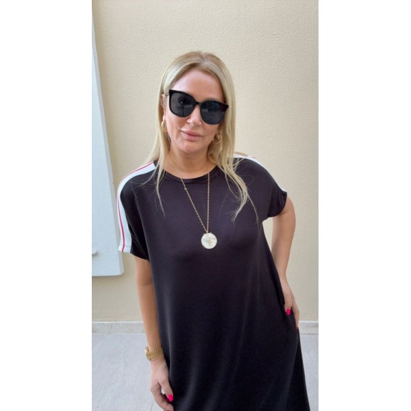 Kadın Kısa Kollu şerit Detay Midi Boy Elbise