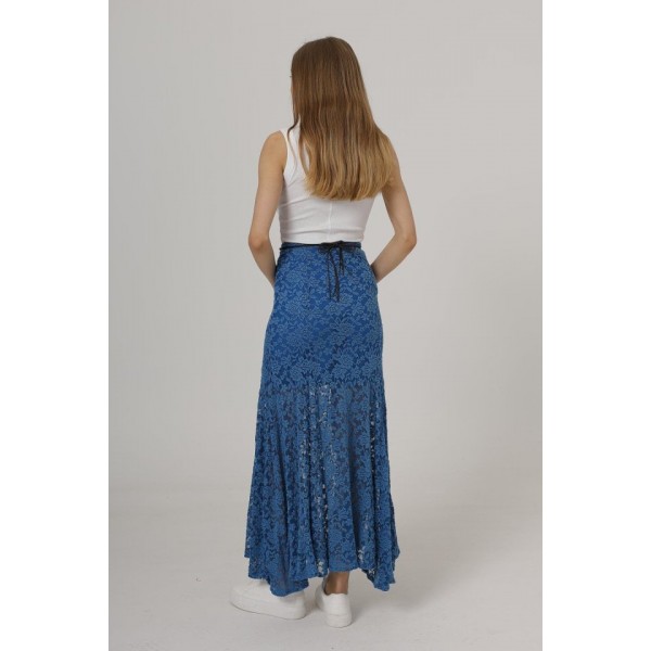 Bel Lastikli Dantel Etek - Mavi