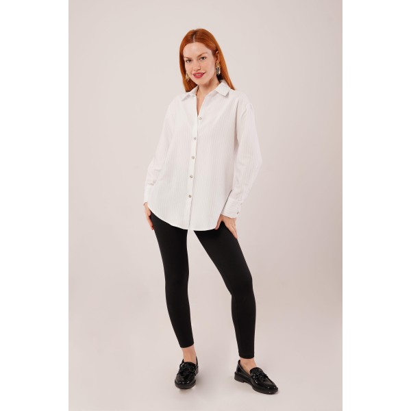 İnce Çizgi Detaylı Beyaz Gömlek