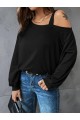 Kadın Uzun Kollu Tek Omuz Askı Detay Salaş Viskon Iki Iplik Bluz