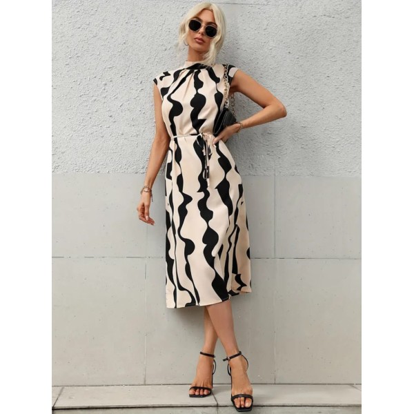 Kadın Balıkçı Yaka Arkadan Bağlamalı Kuşaklı Midi Boy Jessica Elbise