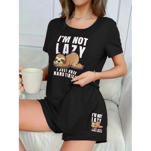 Kadın Kısa Kollu Bisiklet Yaka Baskılı Viskon Bluz Ve şort Ikili Takım